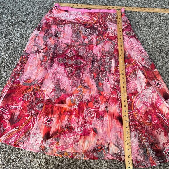 Y2K Midi Skirt Size XL Pink Red Boho Paisley Asymmetric Whimsical Fairy Feminine - Picture 14 of 15